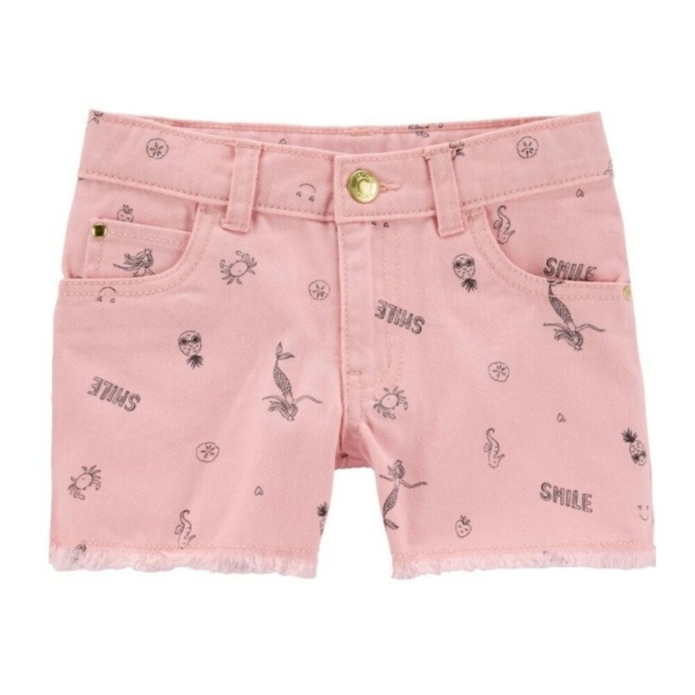 Carters Mermaid Twill Pink Shorts Adjustable Waistband Prewashed Fun Ocean Theme